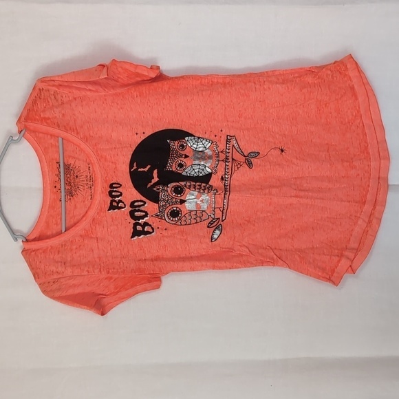 Rocker Girl by All Access Orange Halloween Owl Tissue Tee Size Large - Picture 1 of 4